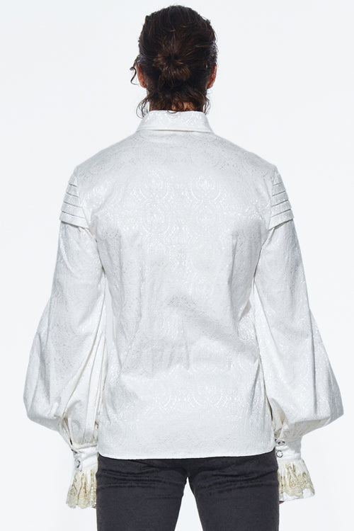 Beige Embroidered Ruffled Sleeves Jacquard Mens Gothic Blouse