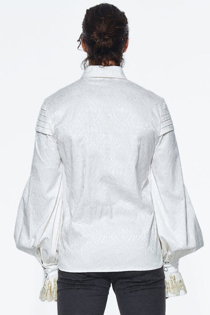 Beige Embroidered Ruffled Sleeves Jacquard Mens Gothic Blouse