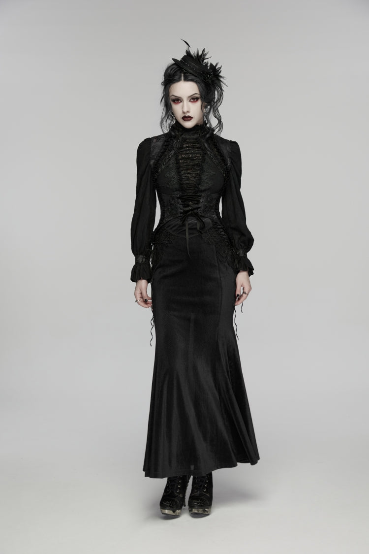 Black Jacquard Embroidered Lace Lace-Up Slim Women's Gothic Vest