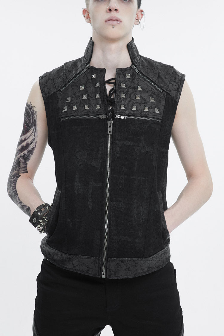 Black Chest Metal Willow Studded Sleeveless Men's Punk Vest