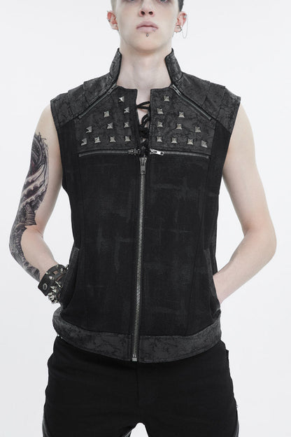Black Chest Metal Willow Studded Sleeveless Men's Punk Vest