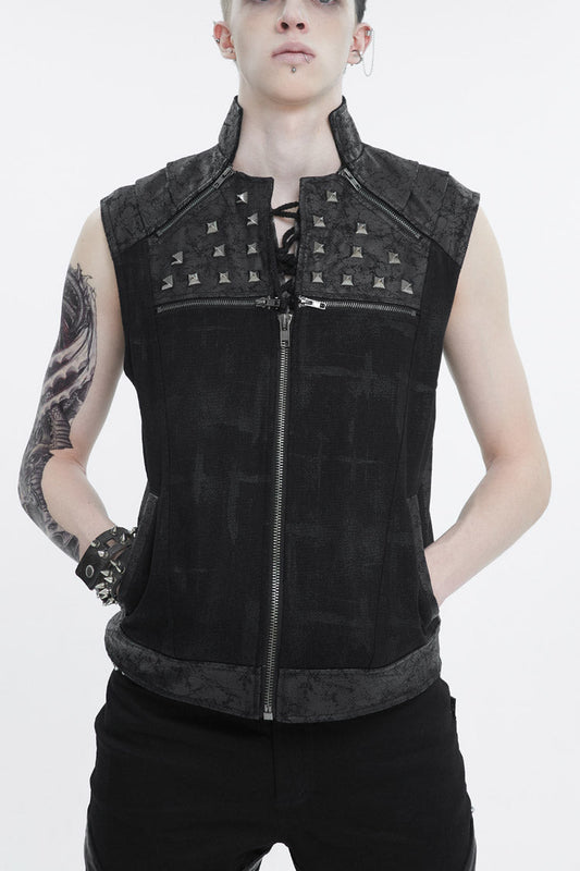 Black Chest Metal Willow Studded Sleeveless Men's Punk Vest