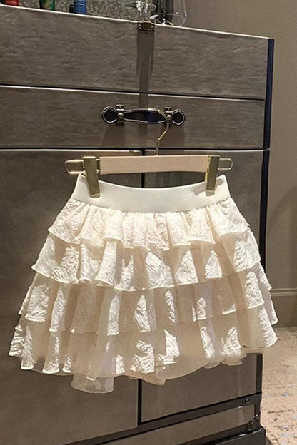 Apricot Multi-Layered Print Ruffle Embroidery Bowknot Sweet Vintage Lolita Skirt