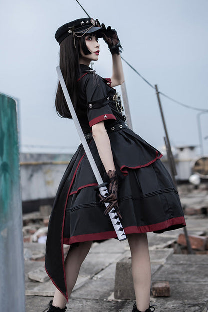 Black Military Style JK Set Irregular Gothic Lolita Dress
