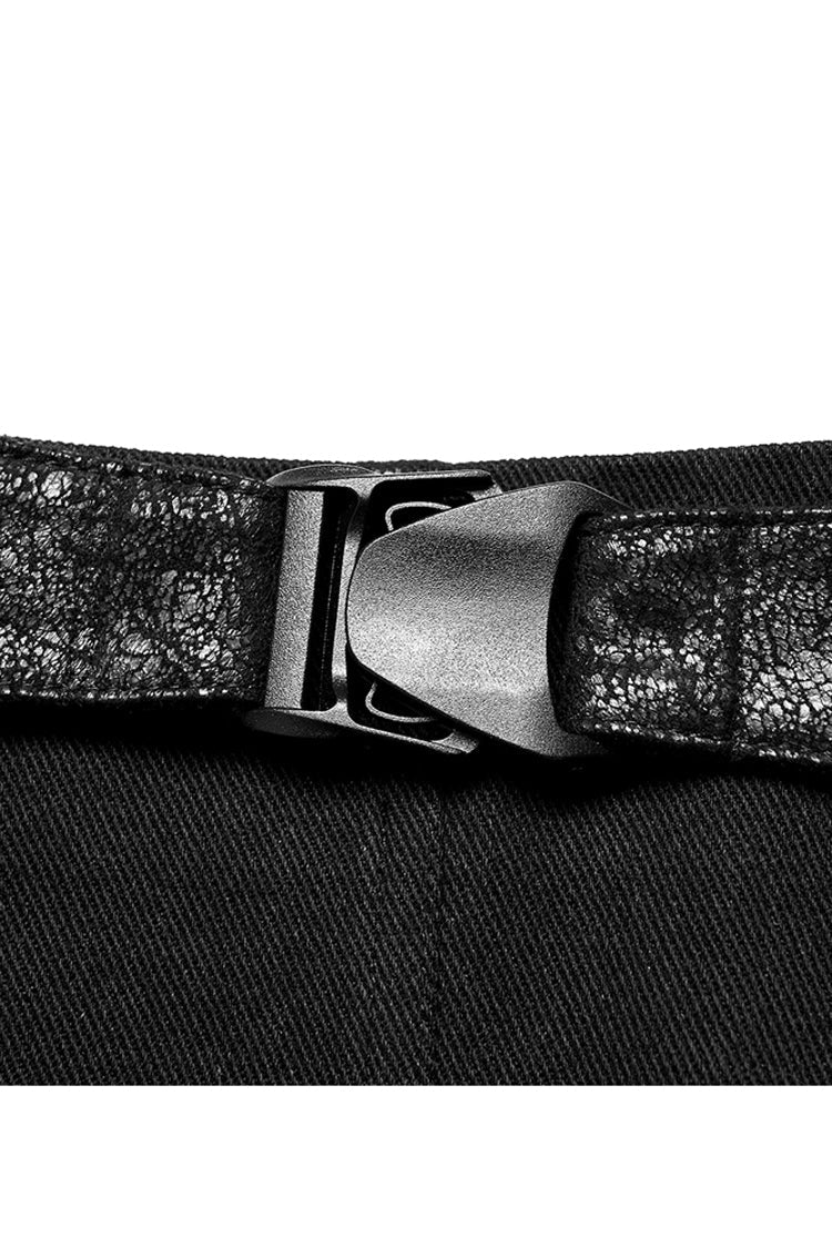 Black Faux Leather Cross Strap Design Metal Zipper Decoration High Waist Women's Punk Skirt