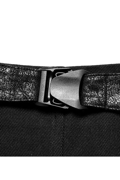 Black Faux Leather Cross Strap Design Metal Zipper Decoration High Waist Women's Punk Skirt