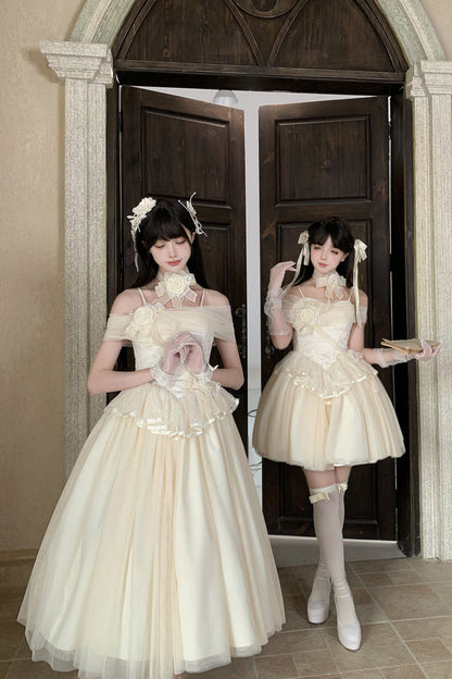 Beige [Sanglin’s Tribute] Off Shoulder Ruffled Sweet Lolita Dress