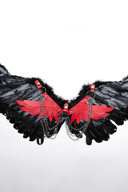 Artificial Leather Stitching Women's Steampunk Feather Wing Harness 2 Colors
