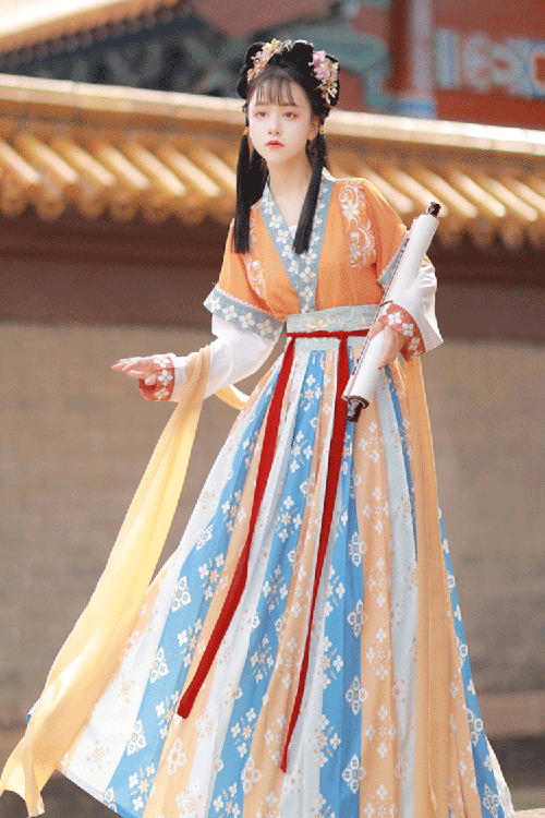 Ancient Tang Dynasty Embroidery Printing Sweet Hanfu Dress