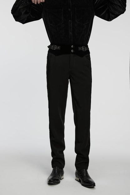 Black Embroidered Lace Buckled Men's Gothic Pants