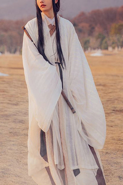 Beige Chinese Style Ancient Costume Knight Wide Sleeved Classic Mens Hanfu Full Set