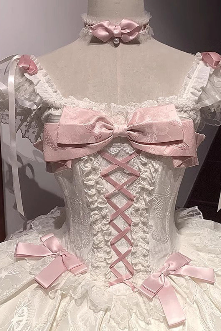 Apricot [Flora Isle Butterfly] Sleeveless Ruffle Bowknot Lace Lace-Up Sweet Elegant Lolita Jsk Dress