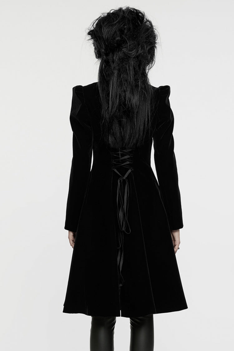 Black Long Puff Sleeves Floral Embroidery Women's Gothic Coat