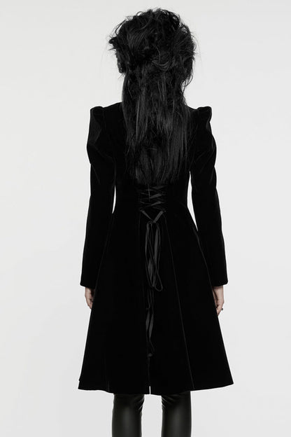 Black Long Puff Sleeves Floral Embroidery Women's Gothic Coat