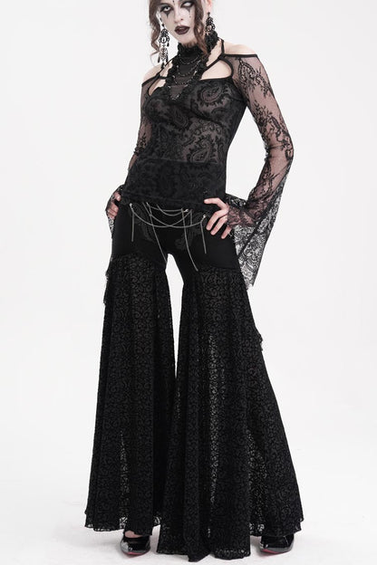 Black Chain Jacquard Floral Hollow Lace Women's Gothic Pants