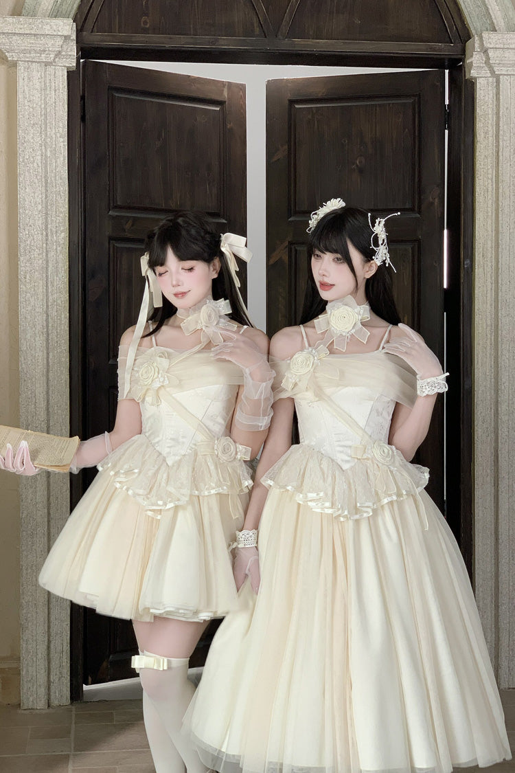 Beige [Sanglin’s Tribute] Off Shoulder Ruffled Sweet Lolita Dress