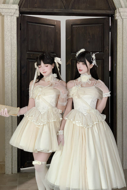 Beige [Sanglin’s Tribute] Off Shoulder Ruffled Sweet Lolita Dress