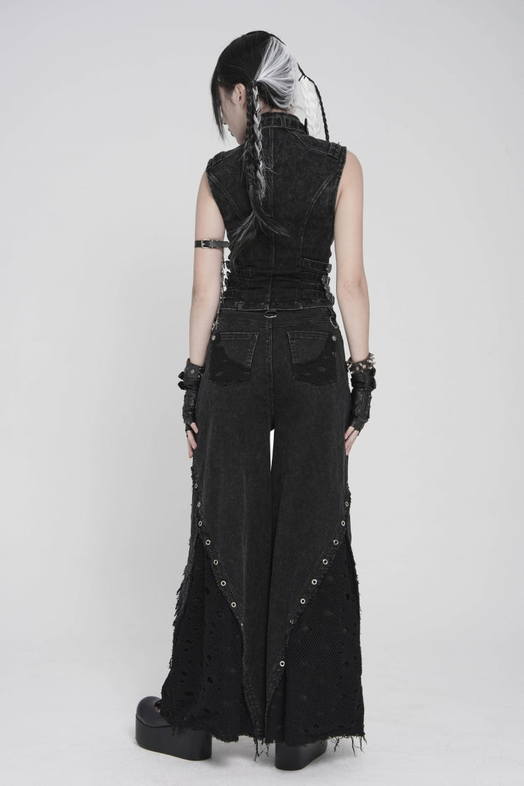 Black Halterneck Slim Buckled Zippered Women's Punk Vest