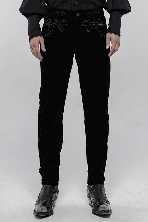Black Buttons Embroidery Men's Gothic Straight Leg Pants