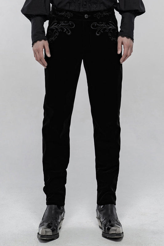 Black Buttons Embroidery Men's Gothic Straight Leg Pants