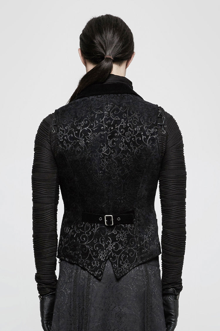 Black Jacquard Velvet Gothic Vintage V Collar Print Mens Vest