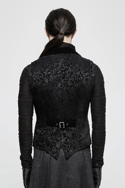 Black Jacquard Velvet Gothic Vintage V Collar Print Mens Vest