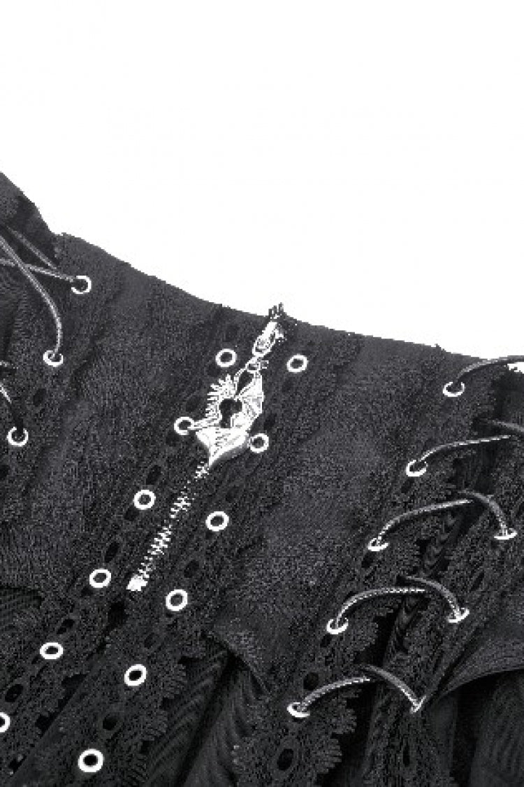 Black Layered Lace Mesh Lace-Up Zippered Women's Punk Mini Skirt