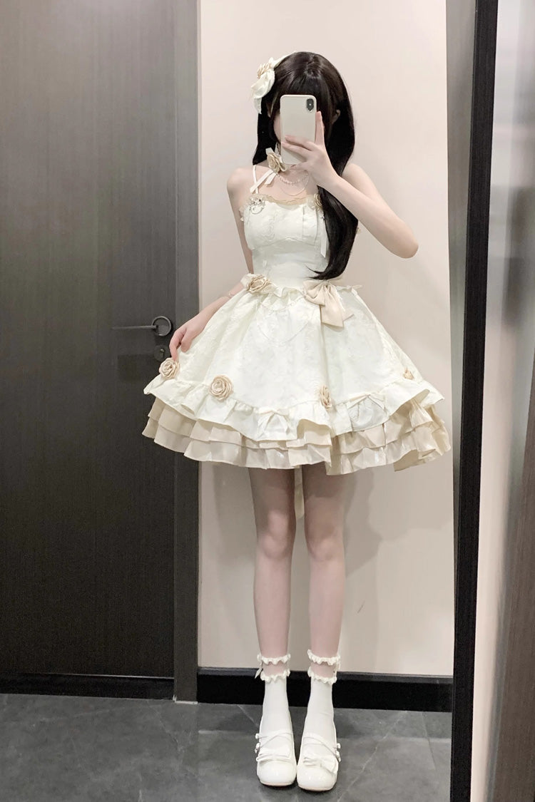Apricot Print Ruffle Bowknot Sweet Princess Lolita Jsk Dress