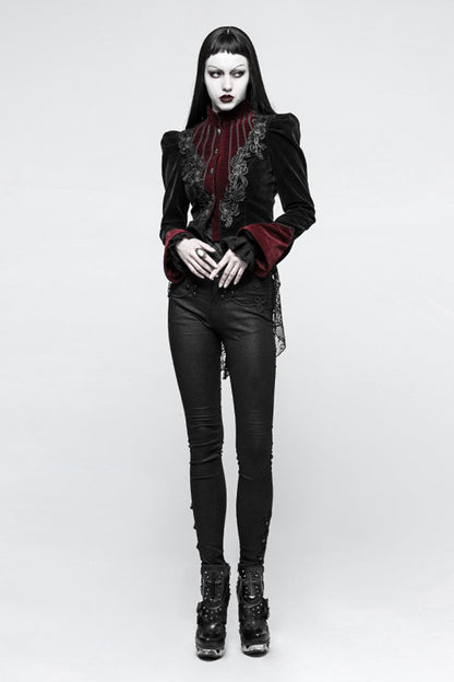 Black 3D Floral Decoration Stand Collar Long Sleeves Womens Gothic Jacket