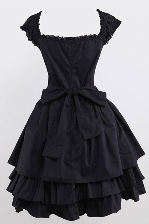 Black Lace Cotton Sleeveless Ruffled Gothic Lolita Dress