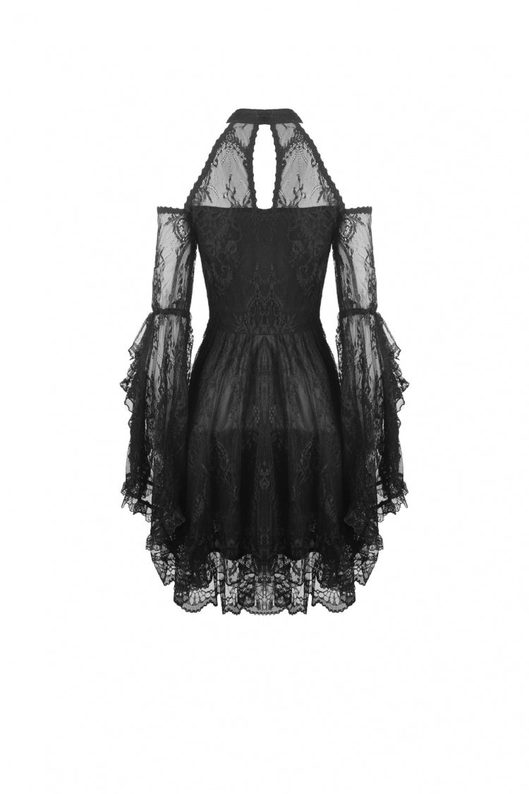 Black Off Shoulder Halterneck Long Sleeves Lace Women's Gothic Dress