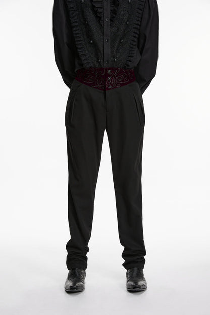Black Embroidered Spliced Slim Men's Gothic Pants