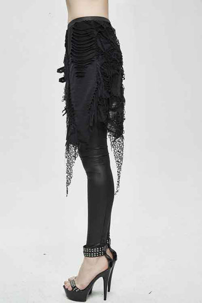 Black Fake Two Pieces Ripped Skirts Sexy Leggings Womens Pants
