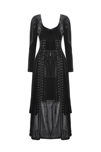 Black Long Sleeves Eyelets Side Slit Women's Gothic Maxi Dresses Wedding Dress