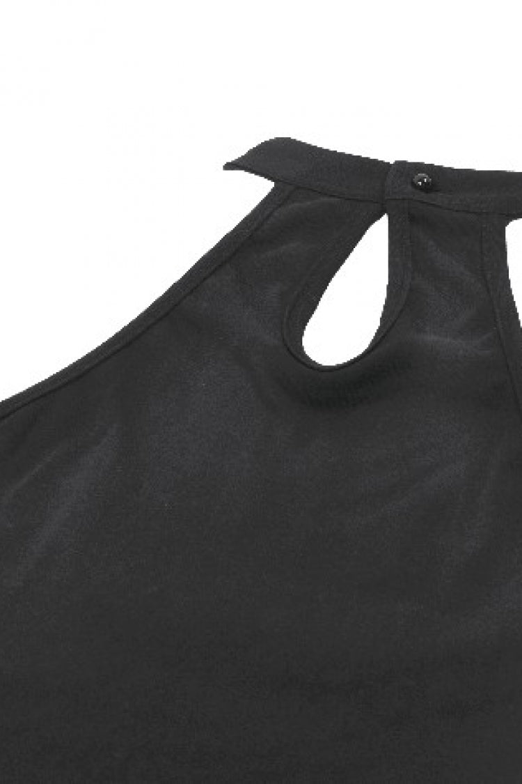 Black Off Shoulder Halterneck Sleeveless Mesh Eyelet Strap Women's Punk Top