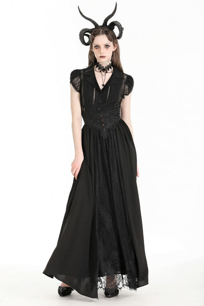 Black High Waisted Heart Embroidered Lace Women's Gothic Maxi Skirt