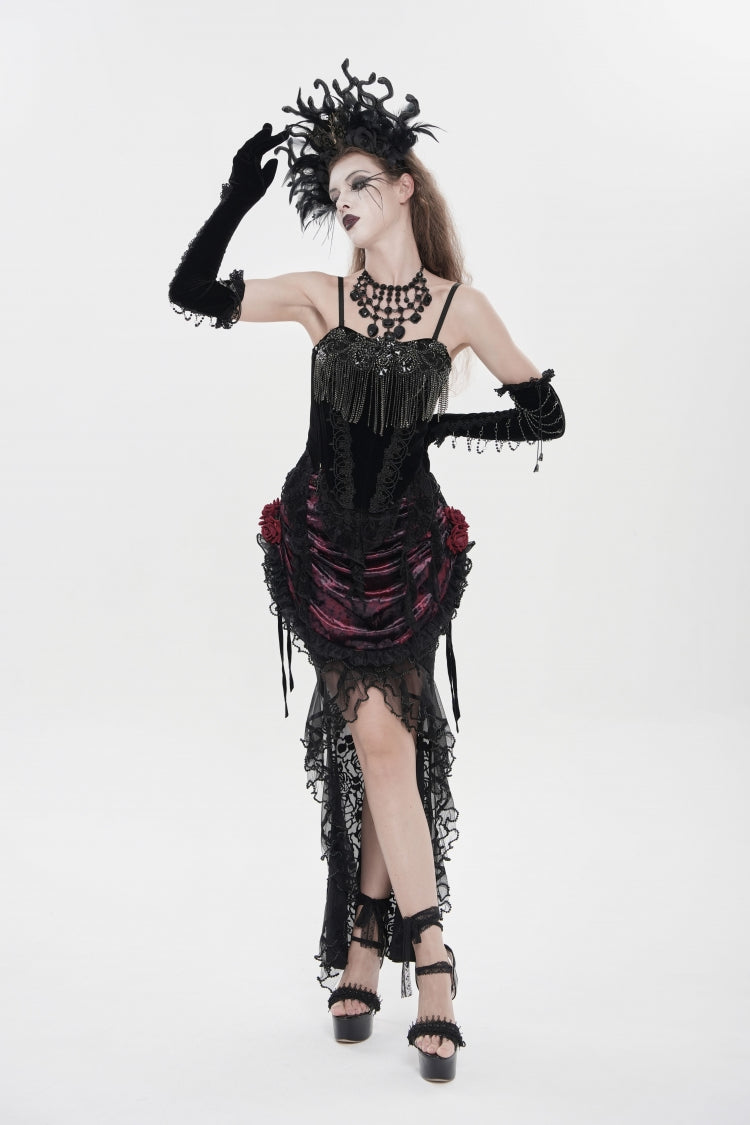 Black Lace-Up Women's Gothic Embroidered Tassels  Overbust Corset