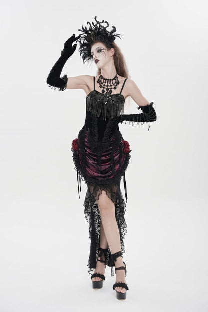 Black Lace-Up Women's Gothic Embroidered Tassels  Overbust Corset