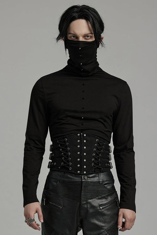 Black Multi-buckles Studded Lace-Up Men's Punk Girdle