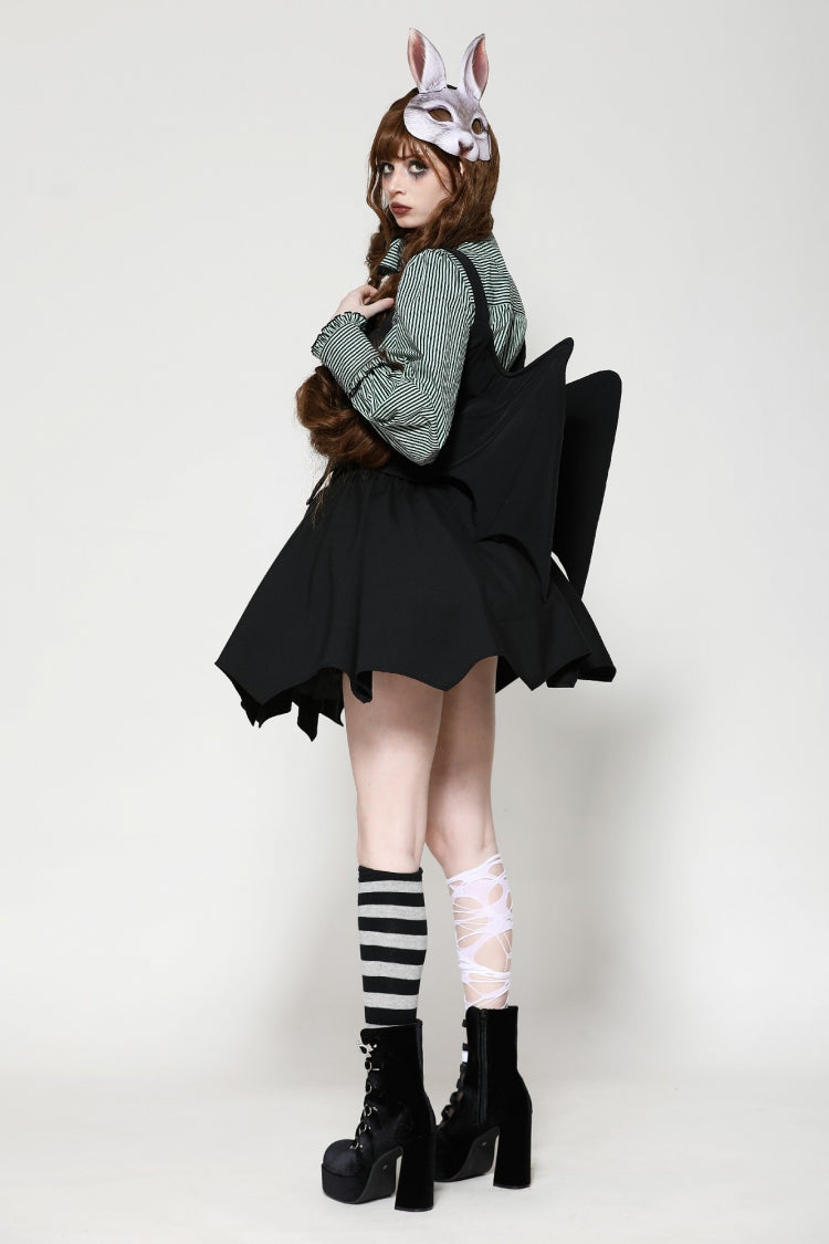Black Lace-Up Buttons Back Bat Wings Women's Gothic Vest