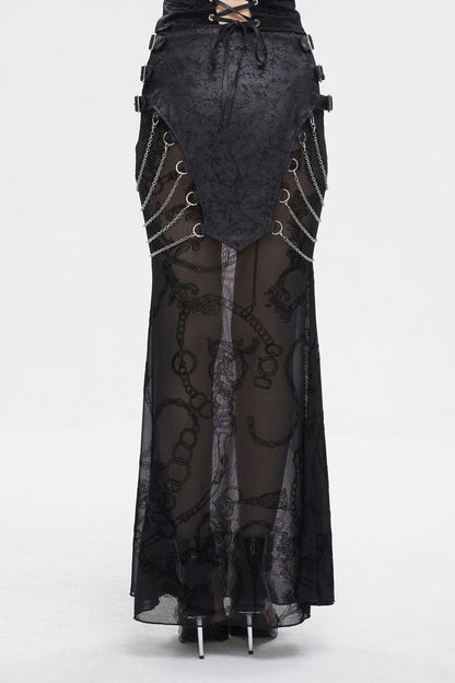 Black Mesh Splice Chain Fishtail Women's Gothic Skirt