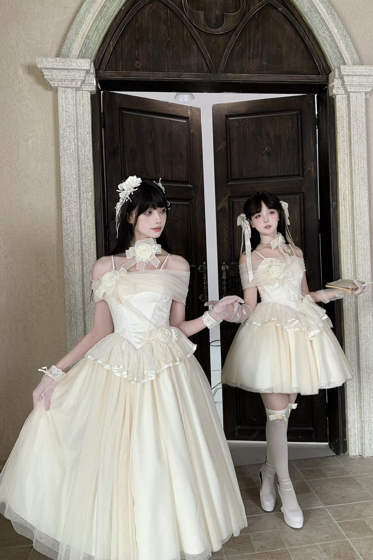 Beige [Sanglin’s Tribute] Off Shoulder Ruffled Sweet Lolita Dress