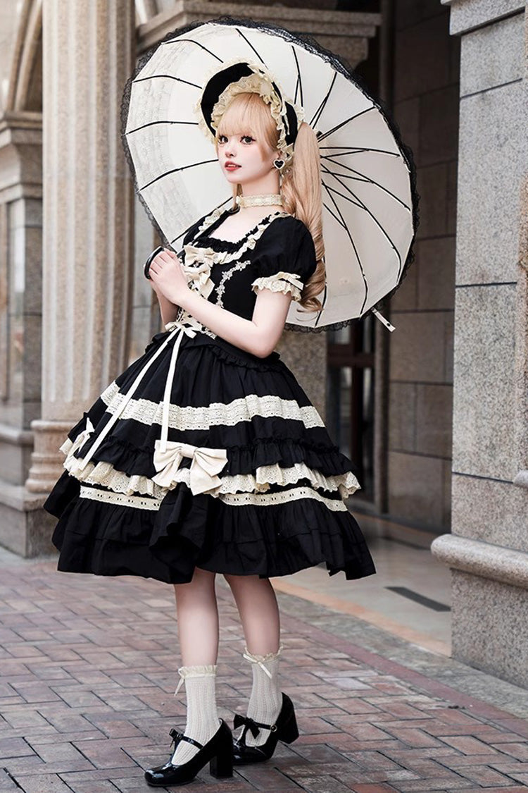 Black Chapter Seventh Night Short Sleeves Multi-layer Ruffle Bowknot Sweet Lolita Dress