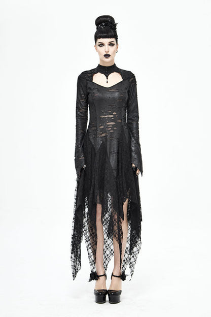 Black Dragon Spine Hole Decoration Long Sleeves Gothic Dress