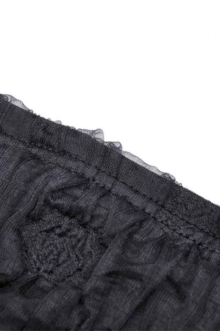 Black Off Shoulder Halterneck Lace Crinkle Women's Gothic Tank Top