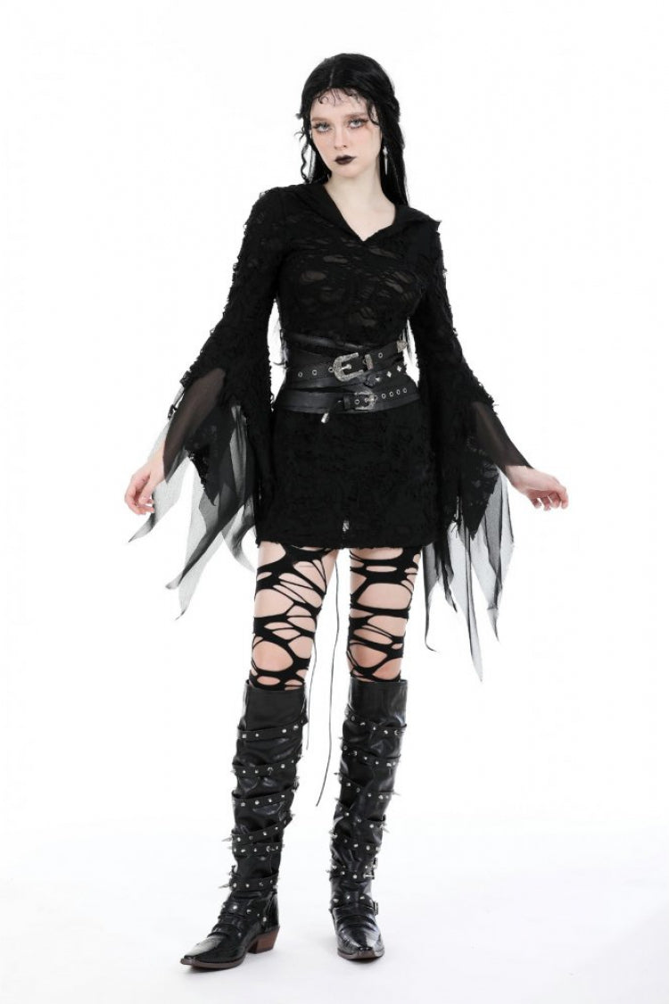 Black Lace-Up Studded Buckled Women's Punk PU Underbust Corset
