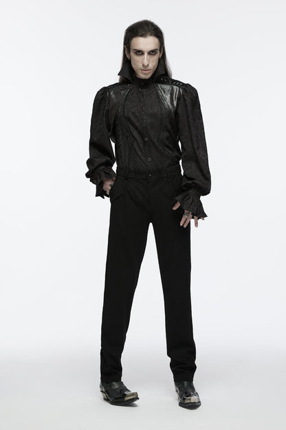 Black Long Puff Sleeves Lace-Up Men's Gothic Blouse