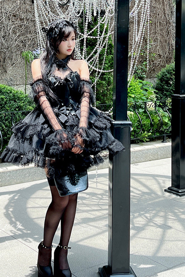 Black Princess Sleeveless Ruffle Bowknot Lace Gothic Lolita Jsk Dress