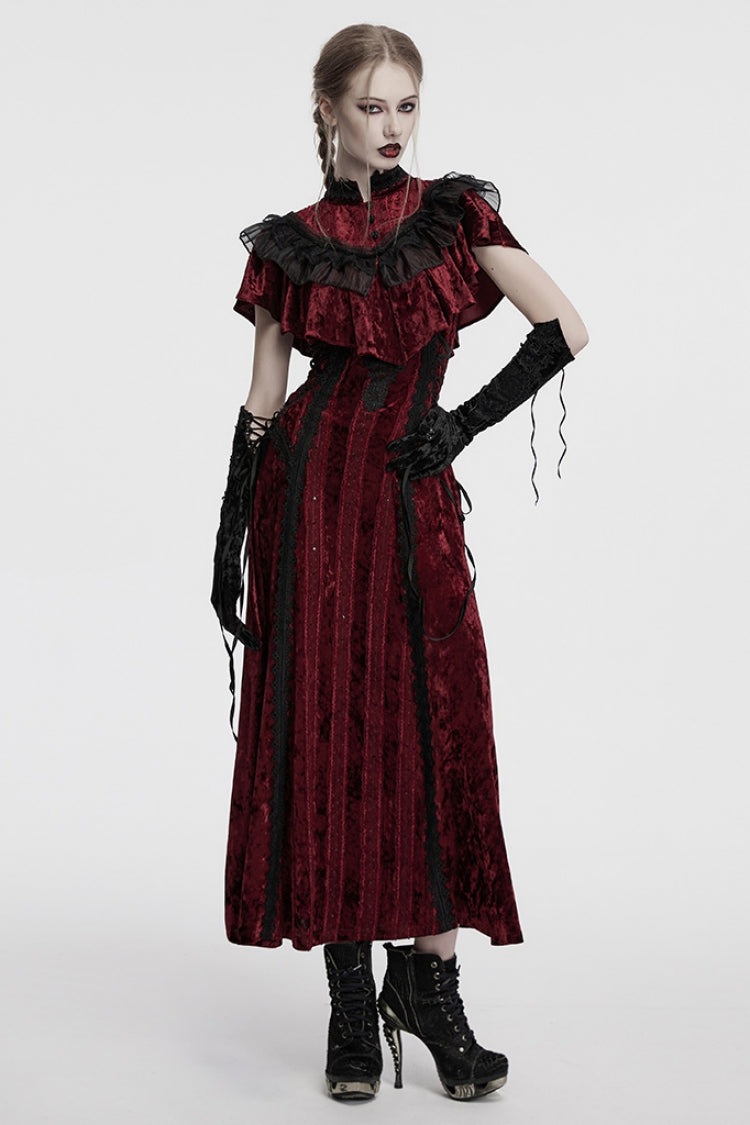 Black Floral Embroidery Lace-Up Women's Gothic Gloves