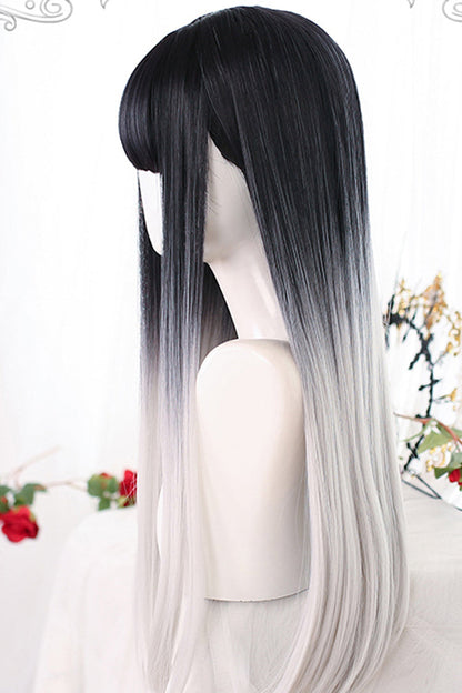 Black Natural Gradient Long Straight Classic Lolita Wig